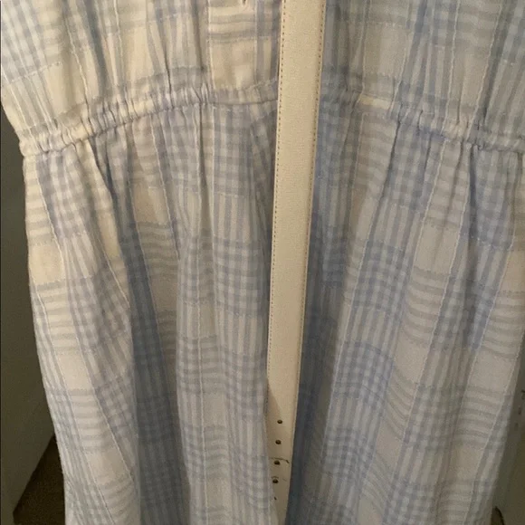 Light Blue Plaid Button-Up Dress with belt handmade vintage belt grandma - Picture 5 of 14